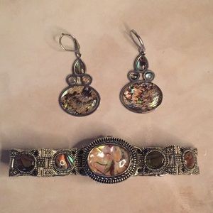 Abalone flip cover watch & earrings